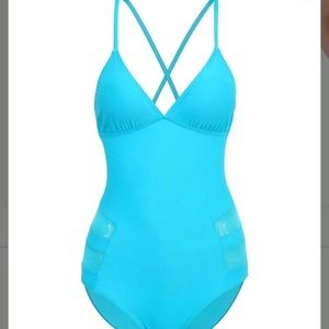 NWT turquoise crisscross Strap one piece